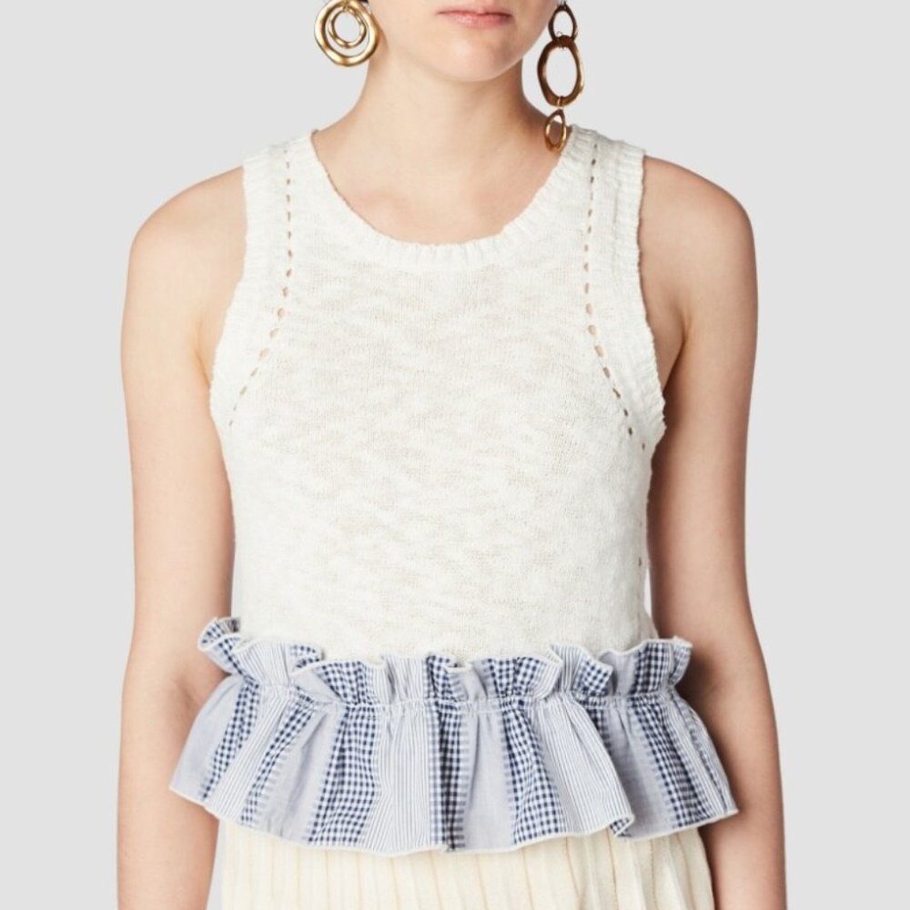 NWT DEREK LAM Cropped Shell w/ Ruffle Trim